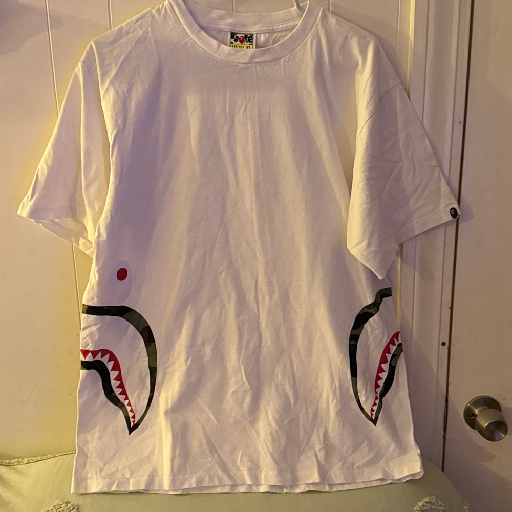 Bape White Short Sleeve Shark Pocket Graphic Tee